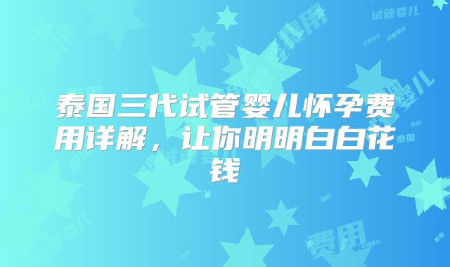 泰国三代试管婴儿怀孕费用详解,让你明明白白花钱