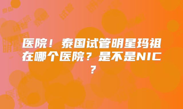 医院！泰国试管明星玛祖在哪个医院？是不是NIC？