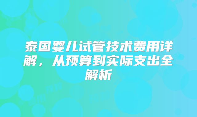 泰国婴儿试管技术费用详解，从预算到实际支出全解析