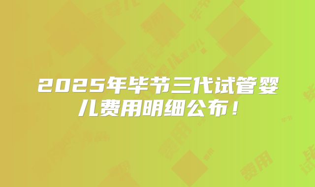 2025年毕节三代试管婴儿费用明细公布！