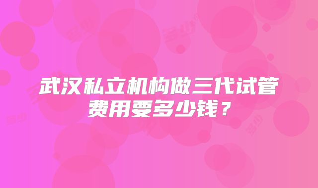 武汉私立机构做三代试管费用要多少钱？