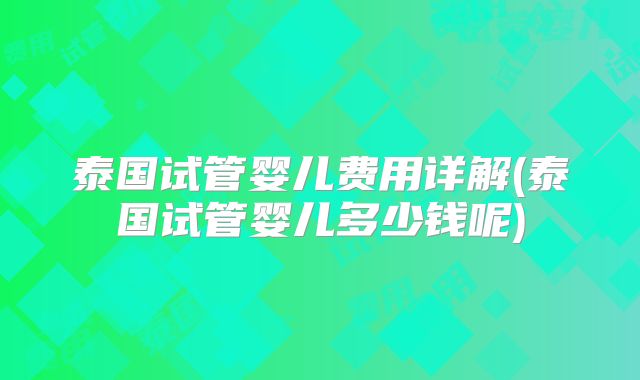 泰国试管婴儿费用详解(泰国试管婴儿多少钱呢)