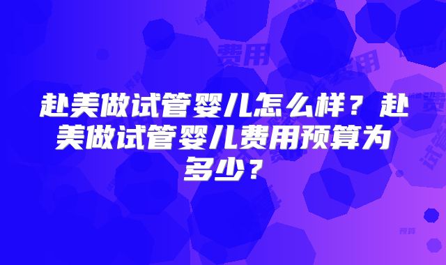 赴美做试管婴儿怎么样?赴美做试管婴儿费用预算为多少?