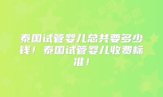 泰国试管婴儿总共要多少钱!泰国试管婴儿收费标准!