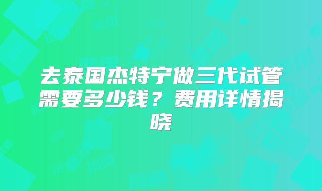 去泰国杰特宁做三代试管需要多少钱?费用详情揭晓