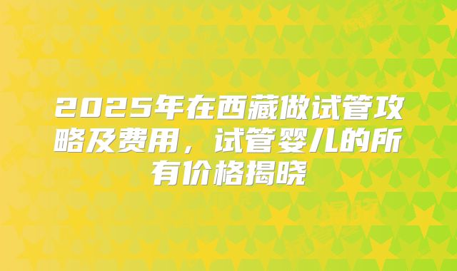 2025年在西藏做试管攻略及费用，试管婴儿的所有价格揭晓