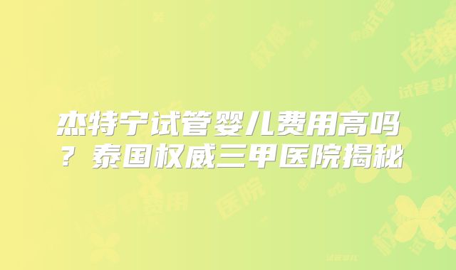 杰特宁试管婴儿费用高吗?泰国权威三甲医院揭秘