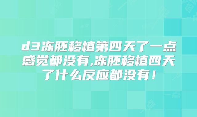 d3冻胚移植第四天了一点感觉都没有,冻胚移植四天了什么反应都没有!