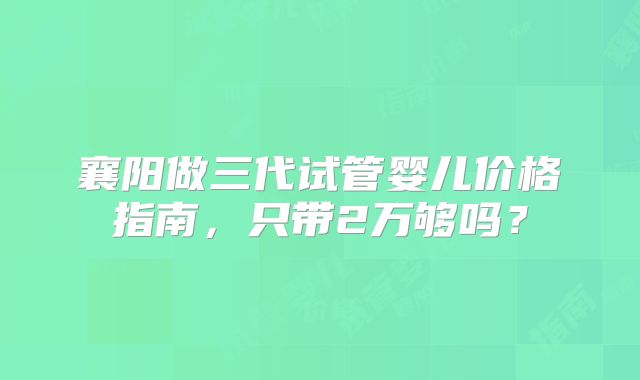 襄阳做三代试管婴儿价格指南，只带2万够吗？
