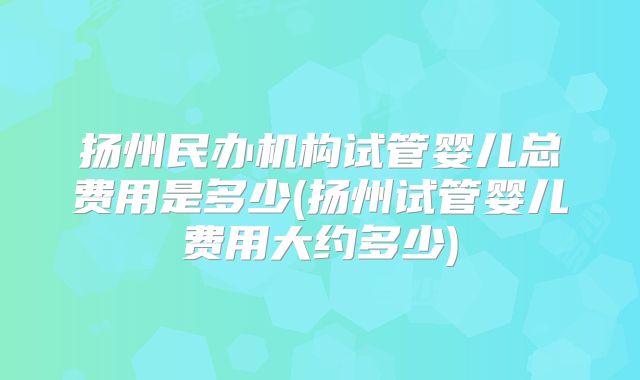 扬州民办机构试管婴儿总费用是多少(扬州试管婴儿费用大约多少)