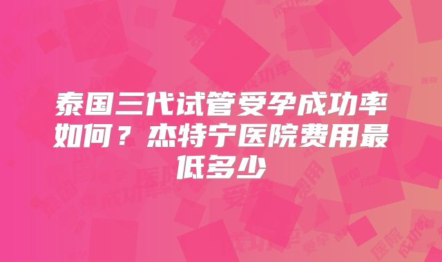 泰国三代试管受孕成功率如何？杰特宁医院费用最低多少