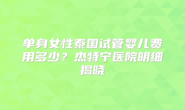 单身女性泰国试管婴儿费用多少？杰特宁医院明细揭晓