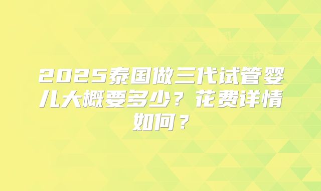 2025泰国做三代试管婴儿大概要多少？花费详情如何？