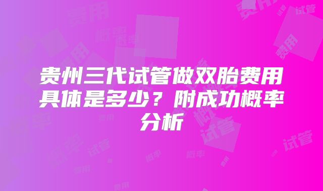 贵州三代试管做双胎费用具体是多少？附成功概率分析