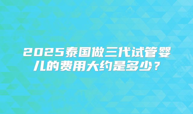 2025泰国做三代试管婴儿的费用大约是多少？