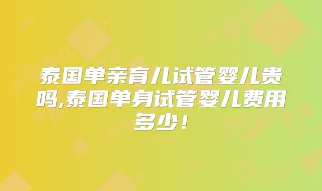 泰国单亲育儿试管婴儿贵吗,泰国单身试管婴儿费用多少!