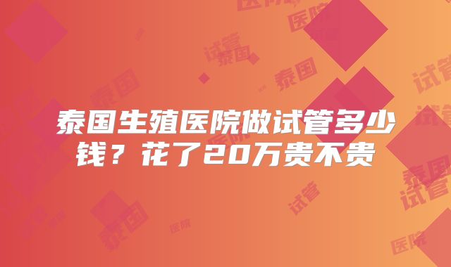 泰国生殖医院做试管多少钱？花了20万贵不贵
