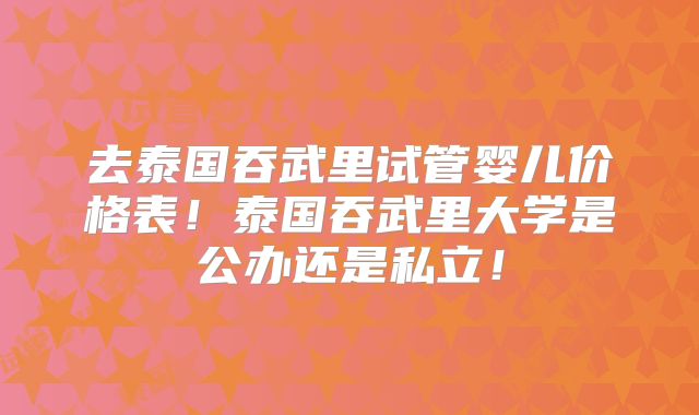 去泰国吞武里试管婴儿价格表!泰国吞武里大学是公办还是私立!