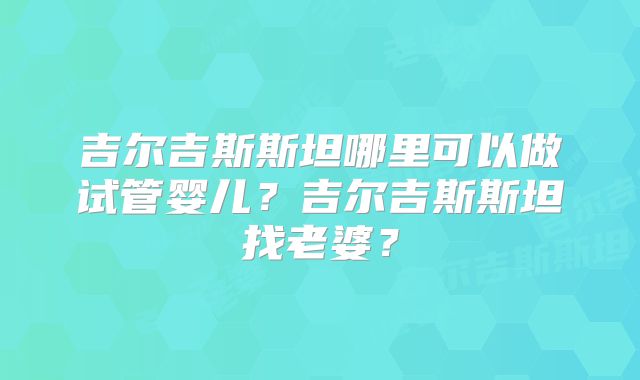 吉尔吉斯斯坦哪里可以做试管婴儿？吉尔吉斯斯坦找老婆？