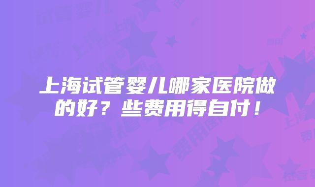 上海试管婴儿哪家医院做的好？些费用得自付！
