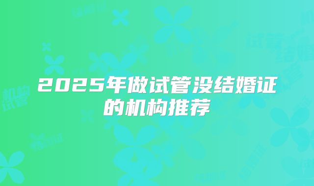 2025年做试管没结婚证的机构推荐