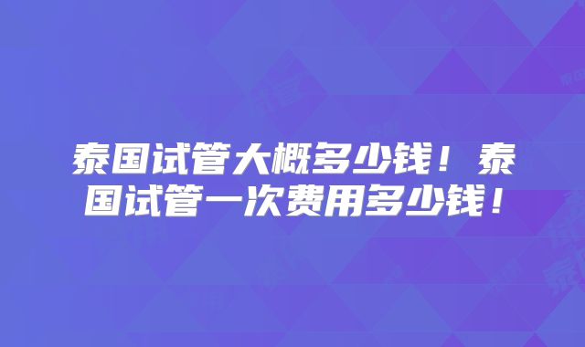 泰国试管大概多少钱!泰国试管一次费用多少钱!