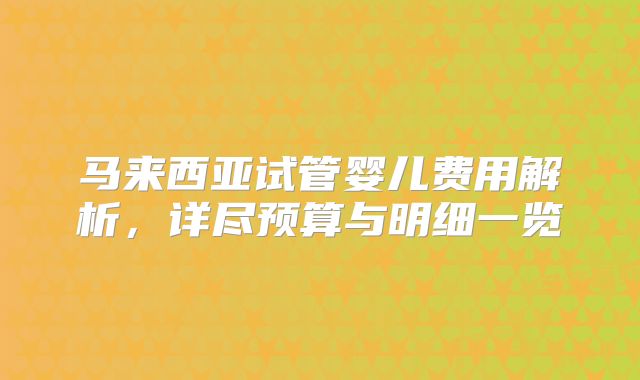 马来西亚试管婴儿费用解析，详尽预算与明细一览