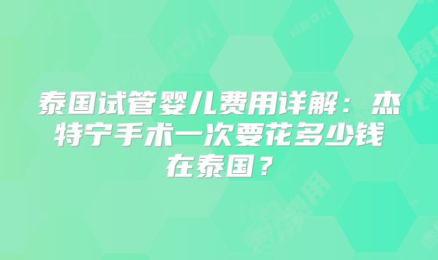 泰国试管婴儿费用详解：杰特宁手术一次要花多少钱在泰国？