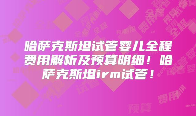 哈萨克斯坦试管婴儿全程费用解析及预算明细！哈萨克斯坦irm试管！
