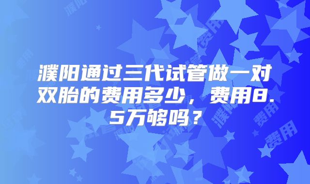 濮阳通过三代试管做一对双胎的费用多少，费用8.5万够吗？