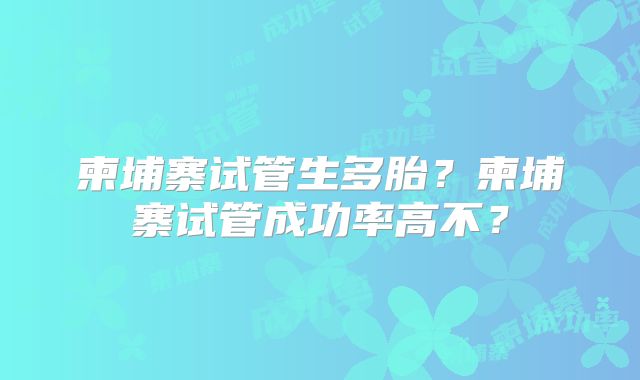 柬埔寨试管生多胎?柬埔寨试管成功率高不?