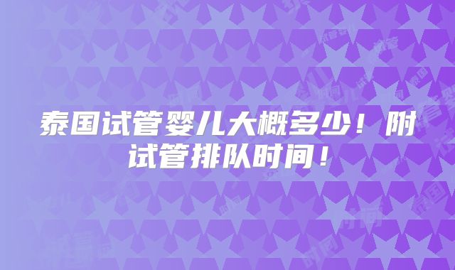 泰国试管婴儿大概多少！附试管排队时间！