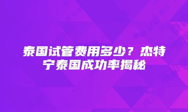 泰国试管费用多少?杰特宁泰国成功率揭秘