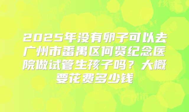 2025年没有卵子可以去广州市番禺区何贤纪念医院做试管生孩子吗?大概要花费多少钱