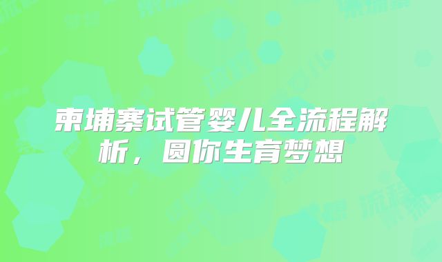 柬埔寨试管婴儿全流程解析，圆你生育梦想