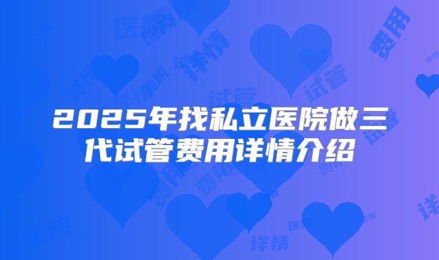 2025年找私立医院做三代试管费用详情介绍