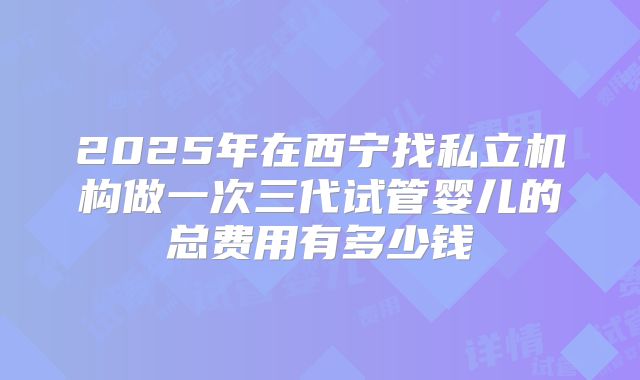 2025年在西宁找私立机构做一次三代试管婴儿的总费用有多少钱