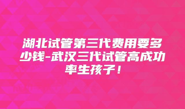 湖北试管第三代费用要多少钱-武汉三代试管高成功率生孩子！