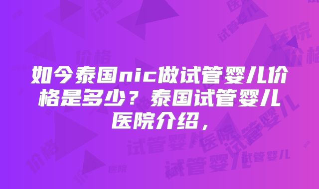如今泰国nic做试管婴儿价格是多少?泰国试管婴儿医院介绍,
