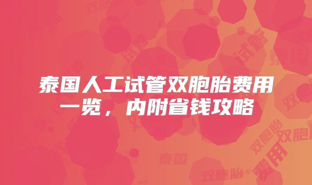 泰国人工试管双胞胎费用一览，内附省钱攻略