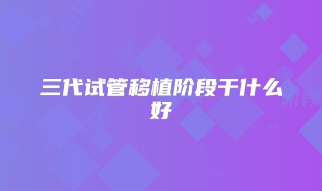 三代试管移植阶段干什么好