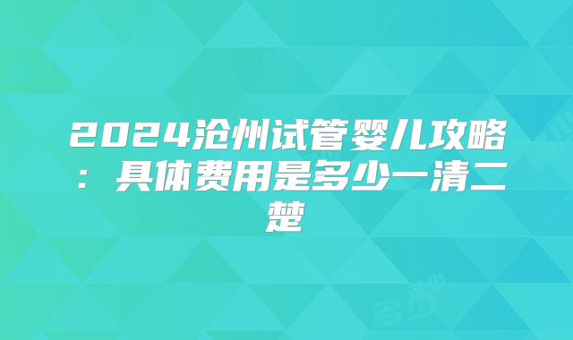 2024沧州试管婴儿攻略：具体费用是多少一清二楚