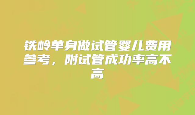 铁岭单身做试管婴儿费用参考，附试管成功率高不高
