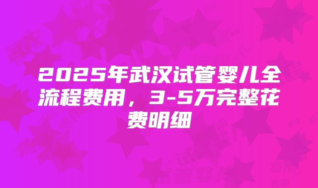 2025年武汉试管婴儿全流程费用，3-5万完整花费明细