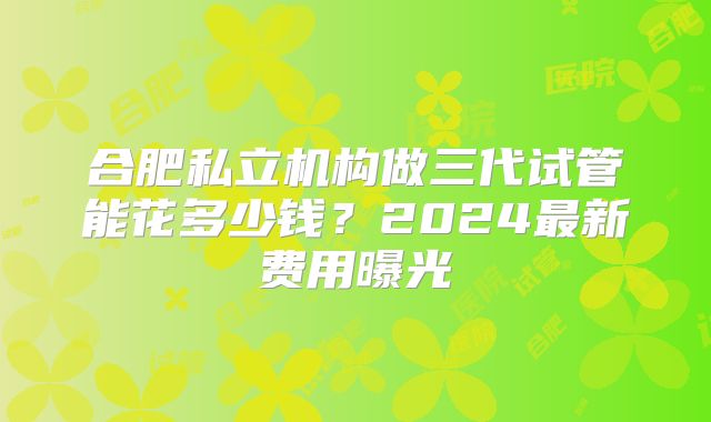合肥私立机构做三代试管能花多少钱？2024最新费用曝光