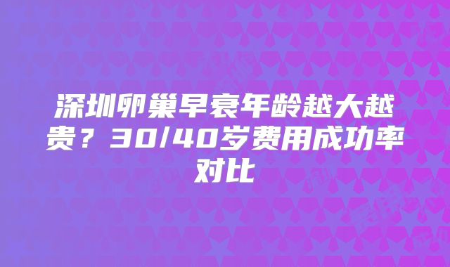 深圳卵巢早衰年龄越大越贵？30/40岁费用成功率对比