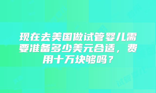 现在去美国做试管婴儿需要准备多少美元合适，费用十万块够吗？
