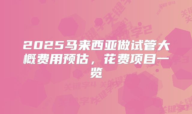 2025马来西亚做试管大概费用预估，花费项目一览