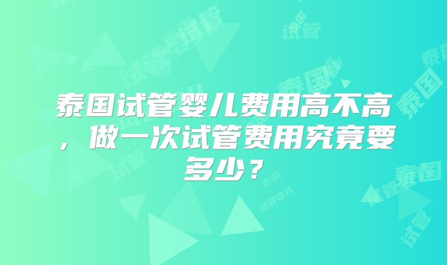 泰国试管婴儿费用高不高,做一次试管费用究竟要多少?