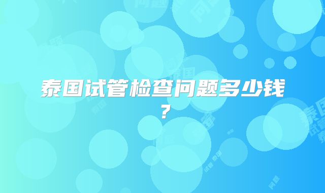 泰国试管检查问题多少钱?
